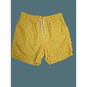 Urban Outfitters Yellow Fish Print Swim Lined Shorts Men L -Beach Vacation Pool